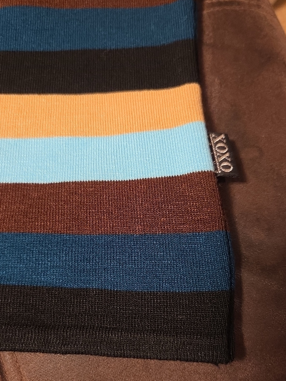 JUNIORS Striped V-Neck Knit Tank in Light Blue, Teal, Brown & Tan - Picture 5 of 7